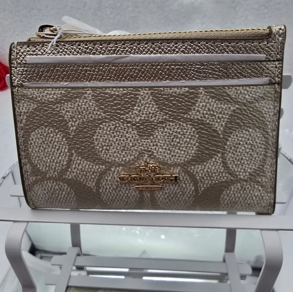 Coach Mini Skinny ID Card Case Golden  Pearlized Metallic Crossgrain Leather - Picture 5 of 8